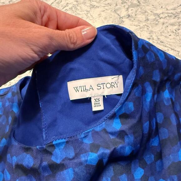 Willa Story Silk Dress Women's Size XS Blue Print Long Sleeve Mini Anthropologie - Picture 9 of 14